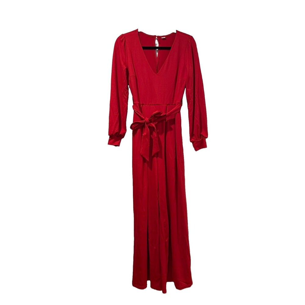 NWOT Halara Tie Waist Jumpsuit Womens Small Red Stretch Party Holiday Pockets